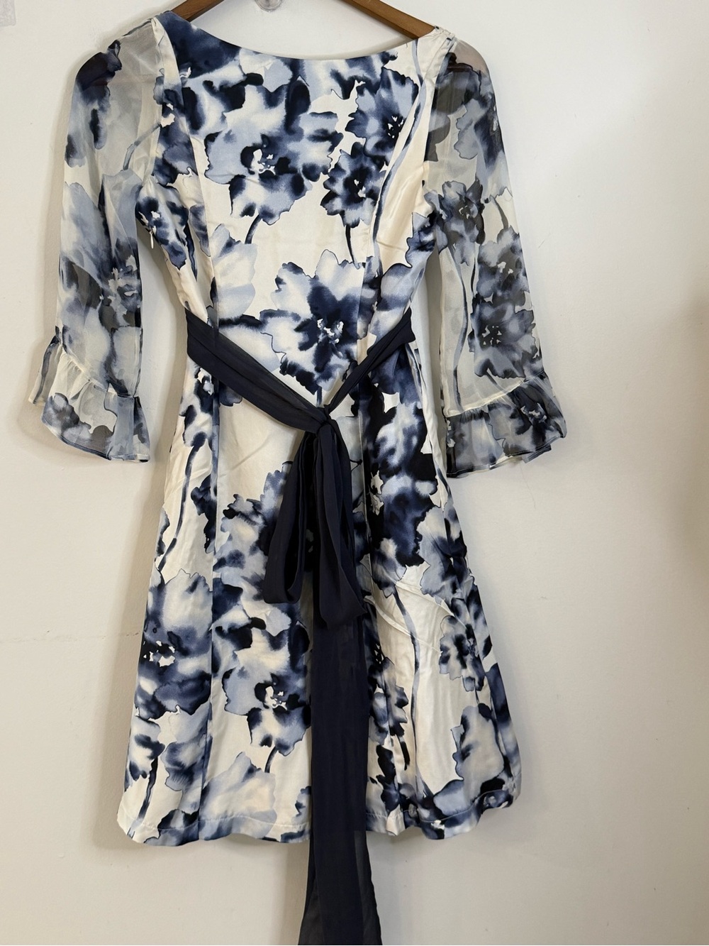 Floral Wrap Midi Dress in Navy and White - Picture 4 of 15